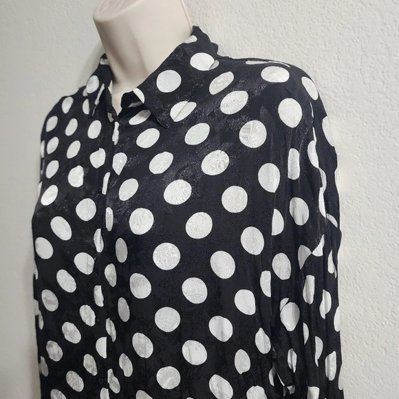 ZARA Black White Polka Dot Shirt Dress Size M - Picture 4 of 8